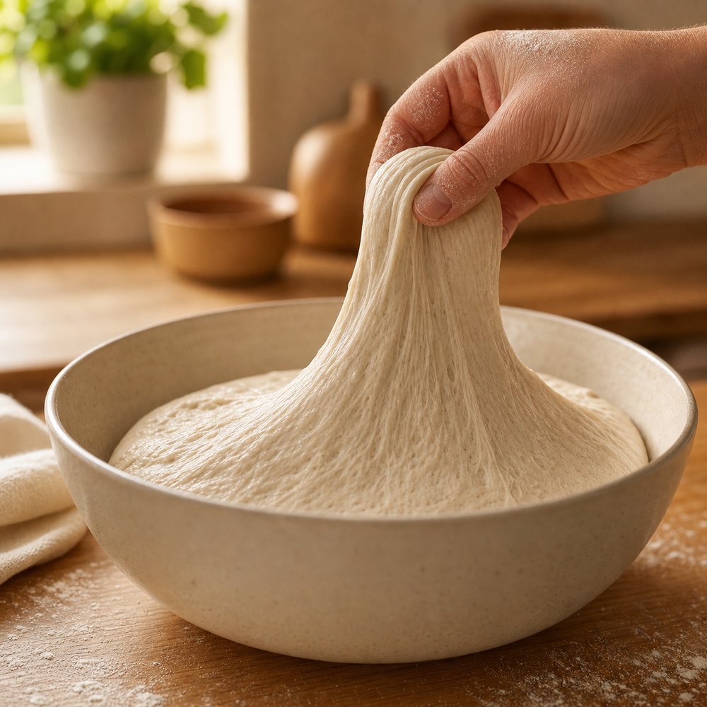 Dough stretch cue during sourdough folding