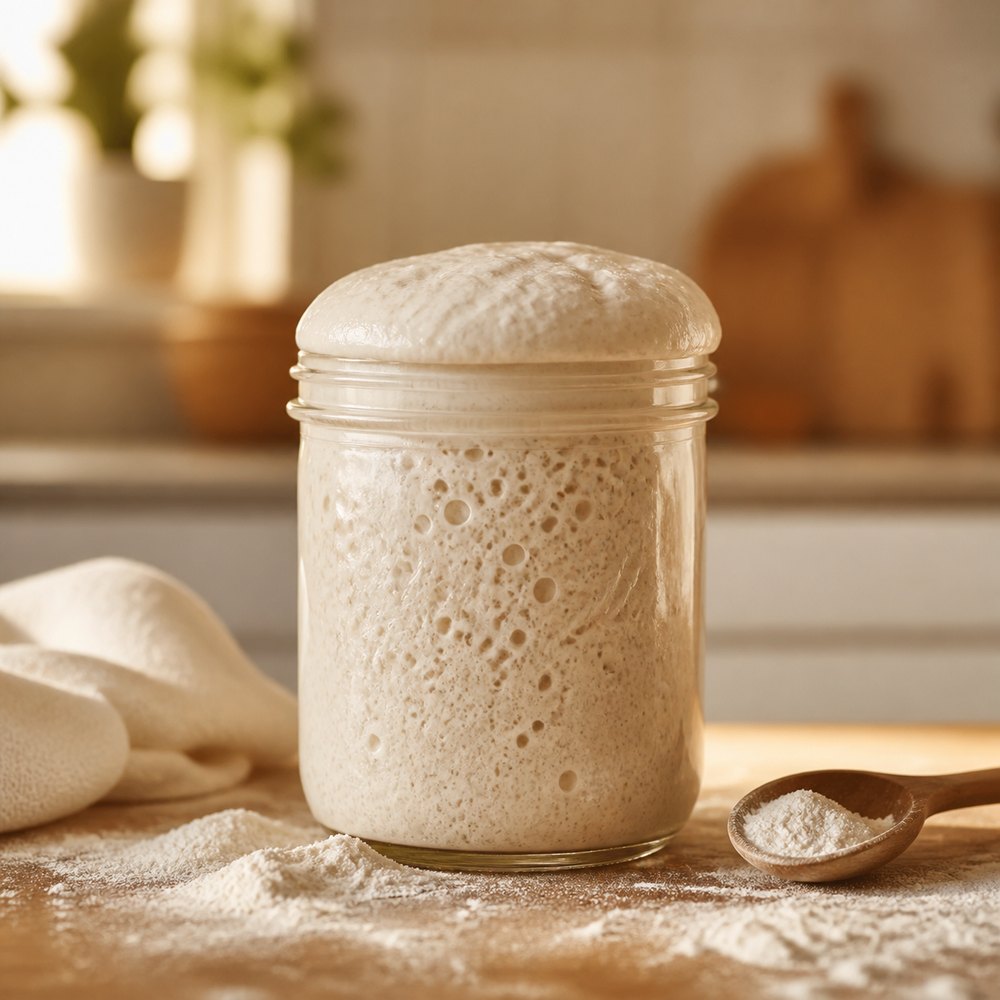 Active sourdough starter at peak