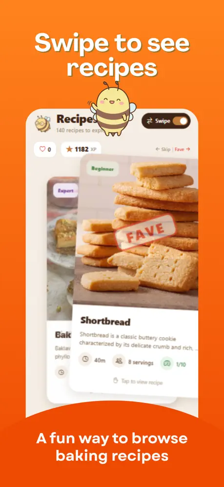 Swipe to see recipes — a fun way to browse baking recipes
